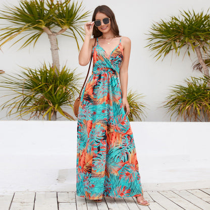 Summer Women Fashion Bohemian Style Sexy V Neck Floral Dress