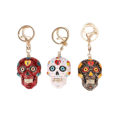 Llavero de calavera de mandala de Halloween con esmalte multicolor - Accesorio de arte moderno