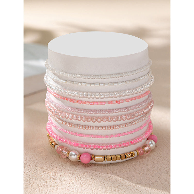 Conjunto de pulseras elásticas de cuentas de arroz multicolor bohemias