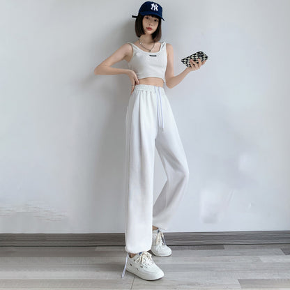 Pantalones deportivos casuales de cintura alta con cordón de color sólido para mujer