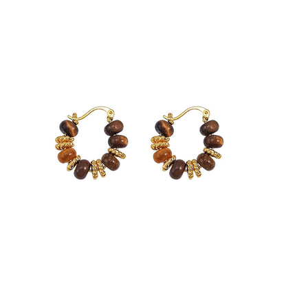 Boucles d'oreilles rétro en perles d'œil de tigre pour femmes, style Maillard Wind