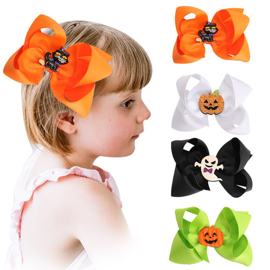 Accesorio para el cabello de Halloween para niños, linda horquilla con forma de gato, calabaza y fantasma