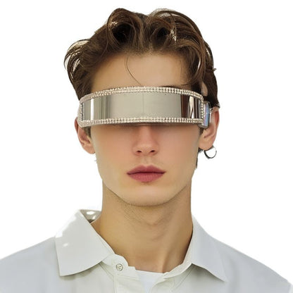 Gafas de sol unisex sin bordes con ribete de diamantes de imitación estilo punk de moda futurista