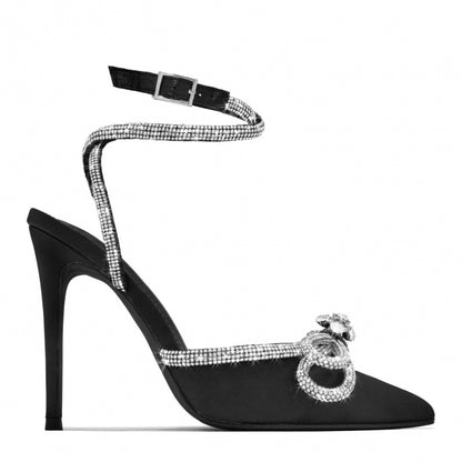 Tacones altos con lazo y diamantes de imitación para mujer