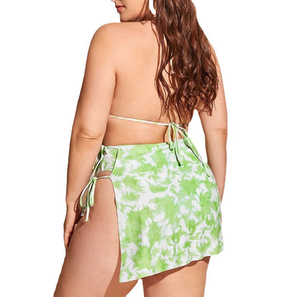 Bikini trois pièces imprimé tie-dye grande taille pour femme