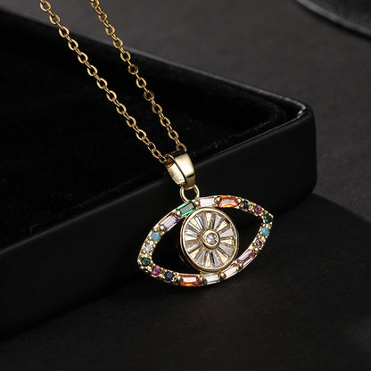 Collar con colgante de ojo de diablo de circonita multicolor para mujer