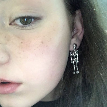 Boucles d'oreilles squelette vintage en alliage pour femme, style Halloween