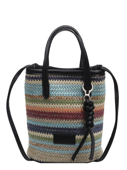 Sac en paille tissé de couleur contrastée pour femme