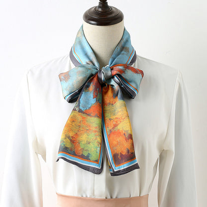 Pañuelo de seda con bloques de color elegante para mujer de primavera
