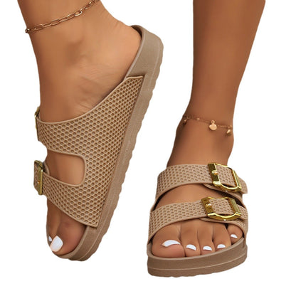 Chaussons tendance à semelle épaisse et boucle de ceinture - Caoutchouc synthétique synthétique pour loisirs