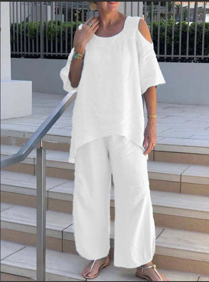 Conjunto de blusa y pantalón de verano de talla grande para mujer