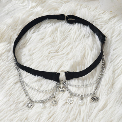 Anillo de muslo con calavera de doble cadena para mujer, de Halloween