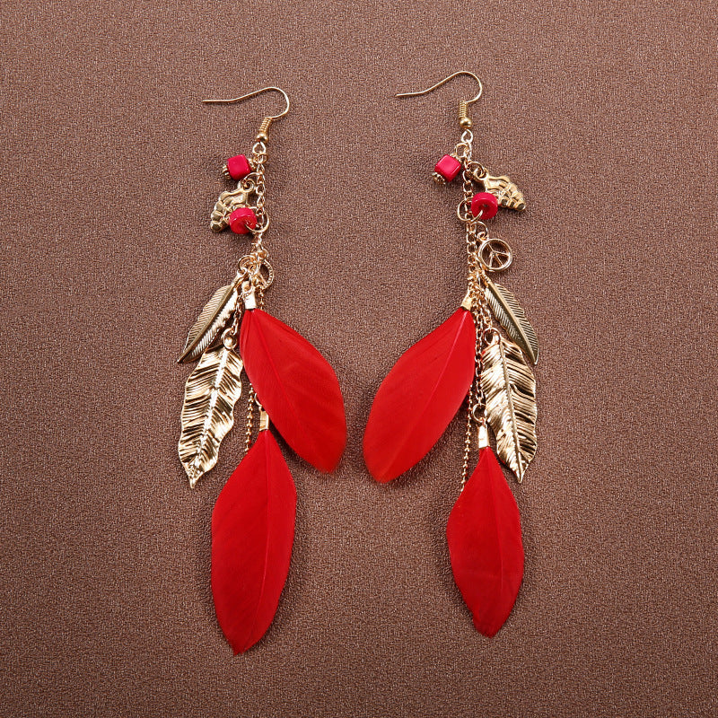 Bohemian Ethnic Style Retro Tassel Feather Earrings