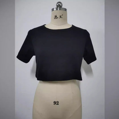 Women Simple Solid Color Short-Sleeved Crop Blank T-Shirt