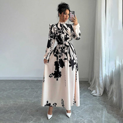Vestido elegante de manga larga con estampado floral para mujer