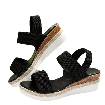 Sandales compensées décontractées en corde de chanvre de couleur unie pour femmes