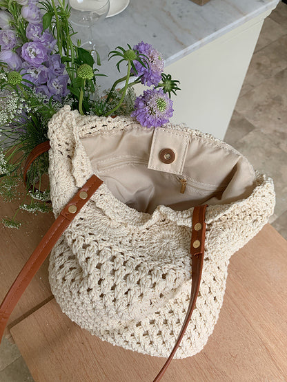 Sac tissé creux au crochet pour femme avec motif floral