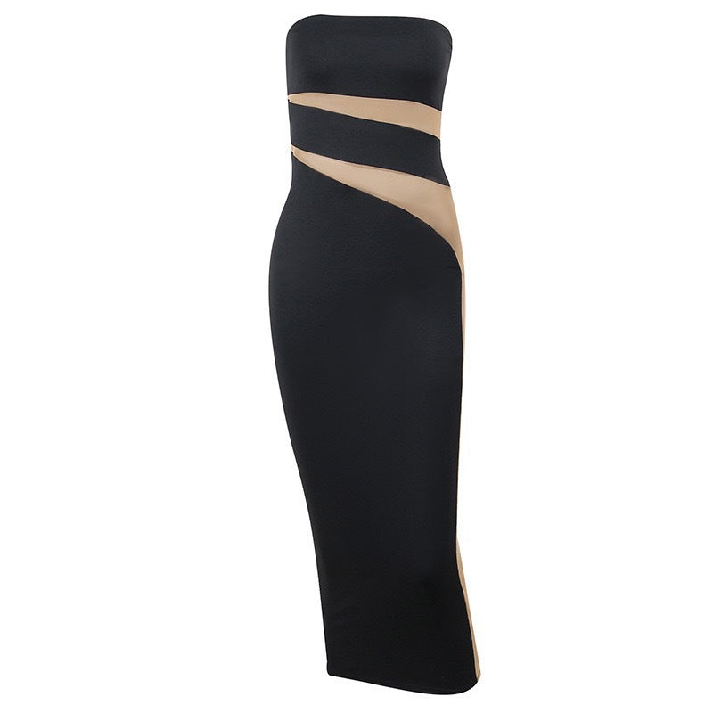 Women Fashion Elegant Solid Color Strapless Dress