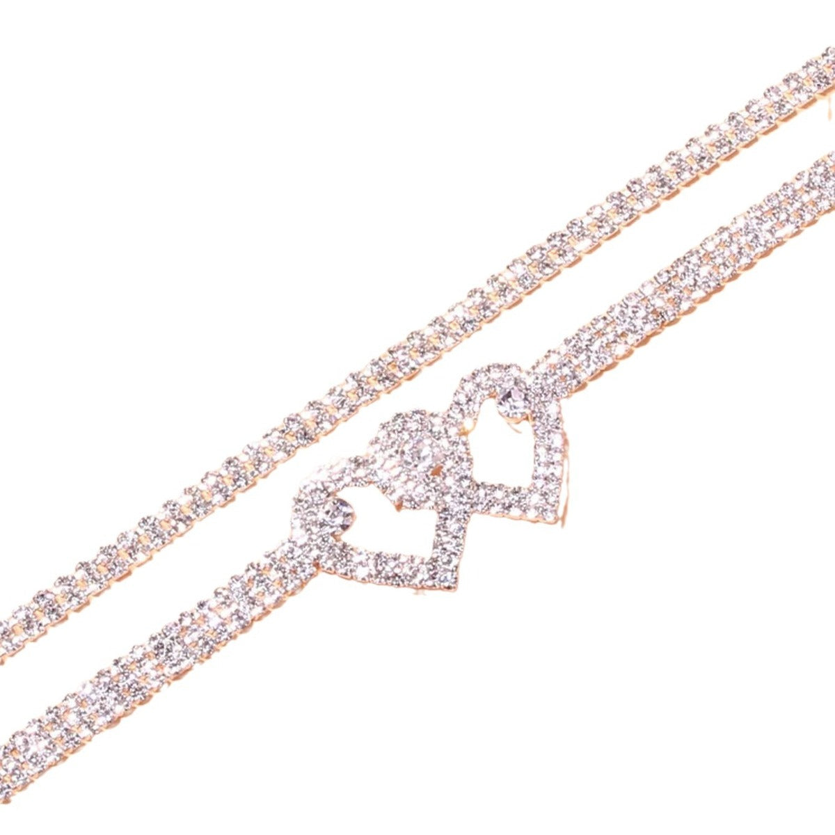 Women Fashion Double-Layer Love Rhinestone Anklet