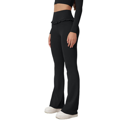 Women Fashion Casual Solid Color Lace Edge Yoga Pants