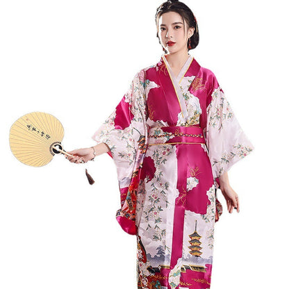 Fashion Vintage Japanese Kimono Women Satin Large Size Pajamas
