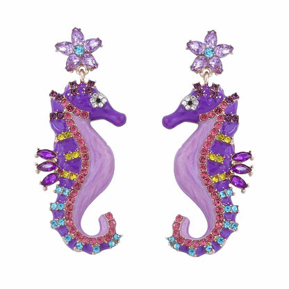 Women Fashion Cute Hippocampus Alloy Rhinestone Earrings