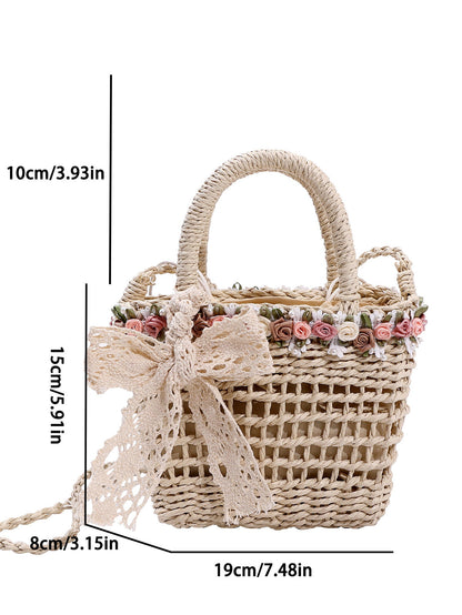 Women Fashion Casual Vacation Straw Woven Beach Handbag