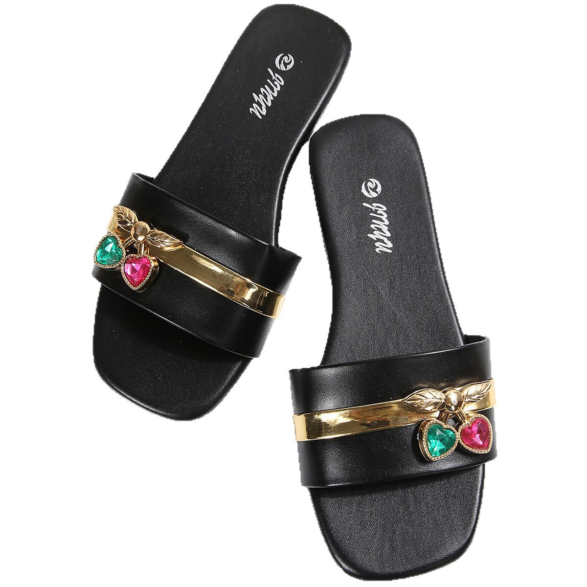 Women Casual Flat Slippers With Metal Decoration