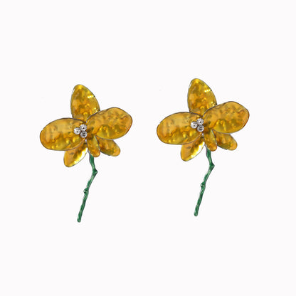 Boucles d'oreilles florales exagérées tendance - Style fleur en métal pour femme