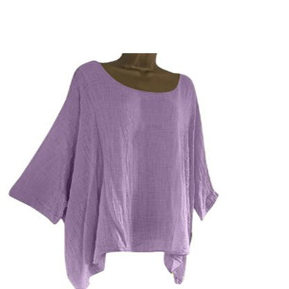 Blusa informal de manga larga irregular de color liso y talla grande para mujer