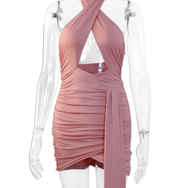 Women Fashion Sexy Crossover Halter Neck Dress