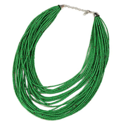 Conjunto de collar y pendientes con cuentas de arroz multicapa estilo bohemio para mujer
