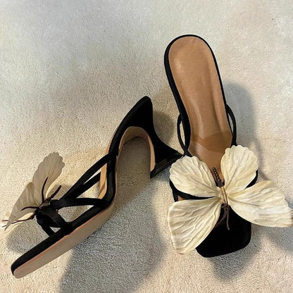 Zapatillas de tacón alto con diseño de mariposa para vacaciones de verano para mujer