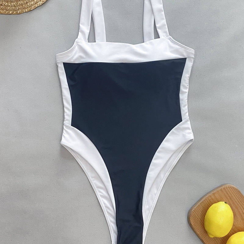 Women Sexy Summer Vacation Color Blocking One-Piece Swimwear