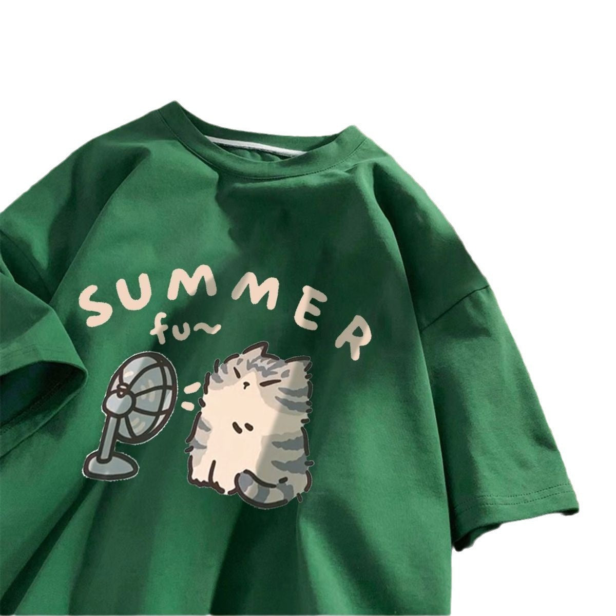 Camiseta informal de manga corta con estampado de dibujos animados para mujer