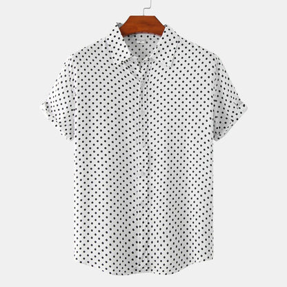 Men Casual Vacation Polka Dot Print Short Sleeve Shirt