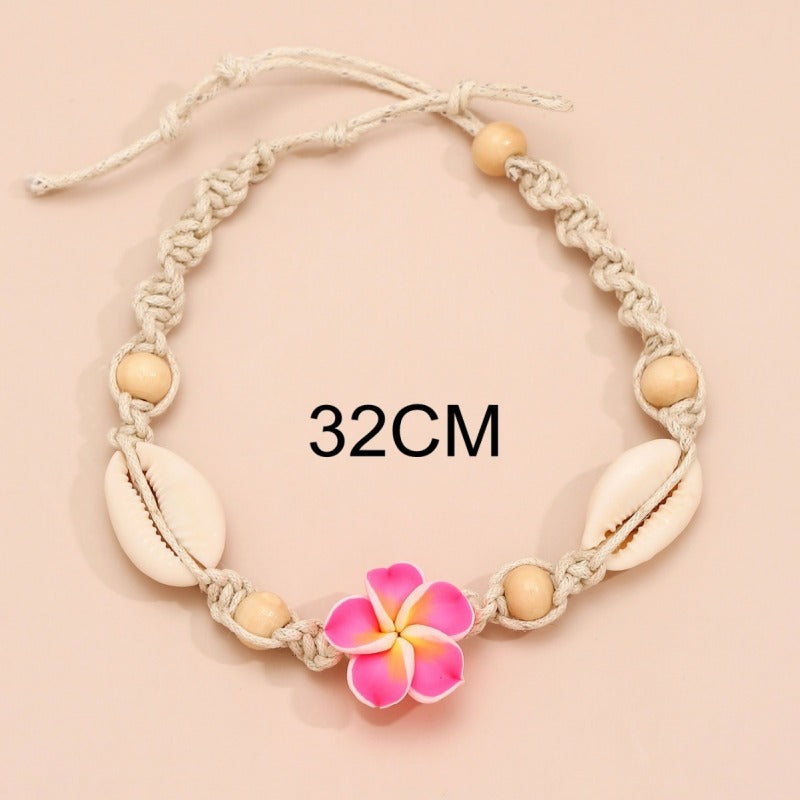 Tobillera con diseño floral de conchas tejidas a mano de estilo bohemio