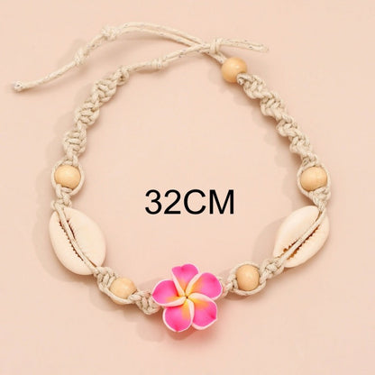 Tobillera con diseño floral de conchas tejidas a mano de estilo bohemio