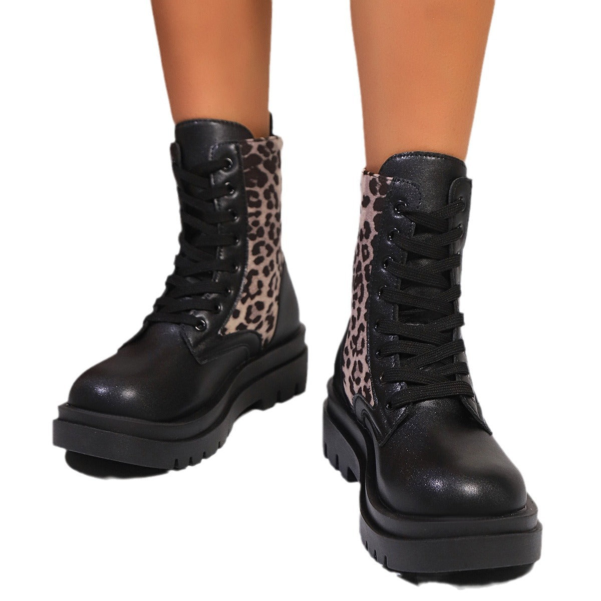 Plus Size Women Leopard Boots with Ankle Length