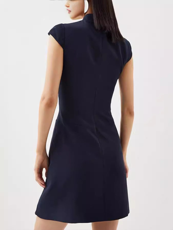 Vestido informal sin mangas con cuello redondo y color liso para mujer