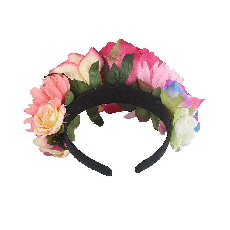 Bandeau de fleurs roses en tissu rétro pour fête d'Halloween