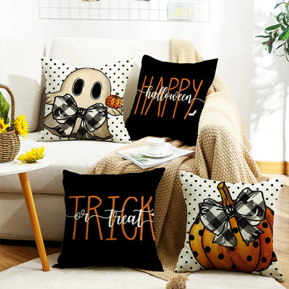 Halloween Cartoon Pumpkin Ghost Linen Sofa Cushion Cover