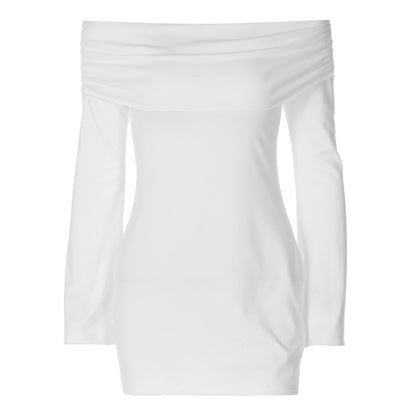 Women Fashion Sexy Solid Color Off Shoulder Dress
