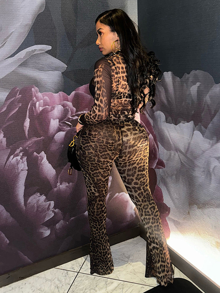 Women Fashion Sexy Leopard Printed Two-Piece Set