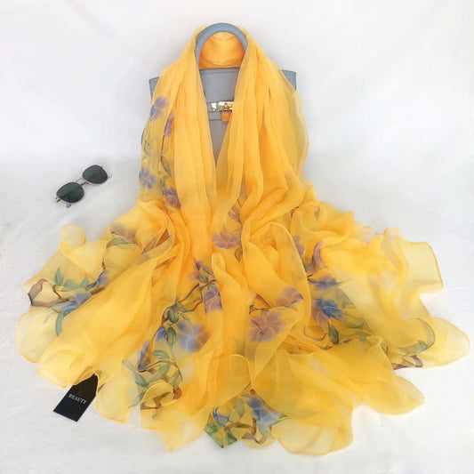 Bufanda de malla con estampado floral de moda de verano para mujer