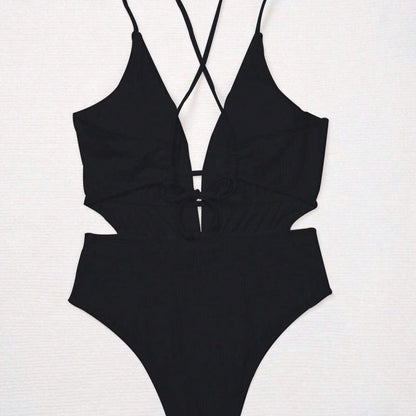 Summer Vacation Women One-Piece Deep V-Neck Swimsuit