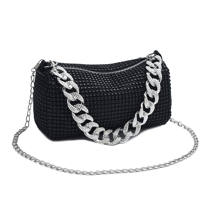 Bolso bandolera con cadena de metal y diamantes de imitación para mujer
