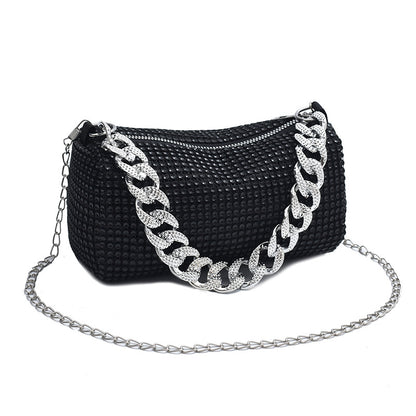 Bolso bandolera con cadena de metal y diamantes de imitación para mujer