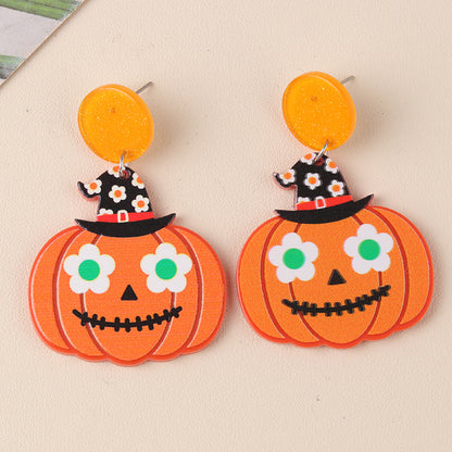 Boucles d'oreilles citrouille fantôme en acrylique pour femme, motif dessin animé d'Halloween