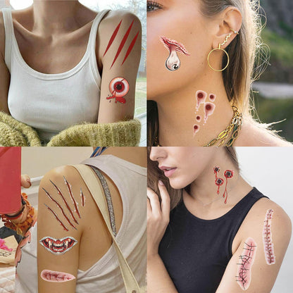 Tatouages de cicatrices d'Halloween réalistes et horrifiants, 10 pièces